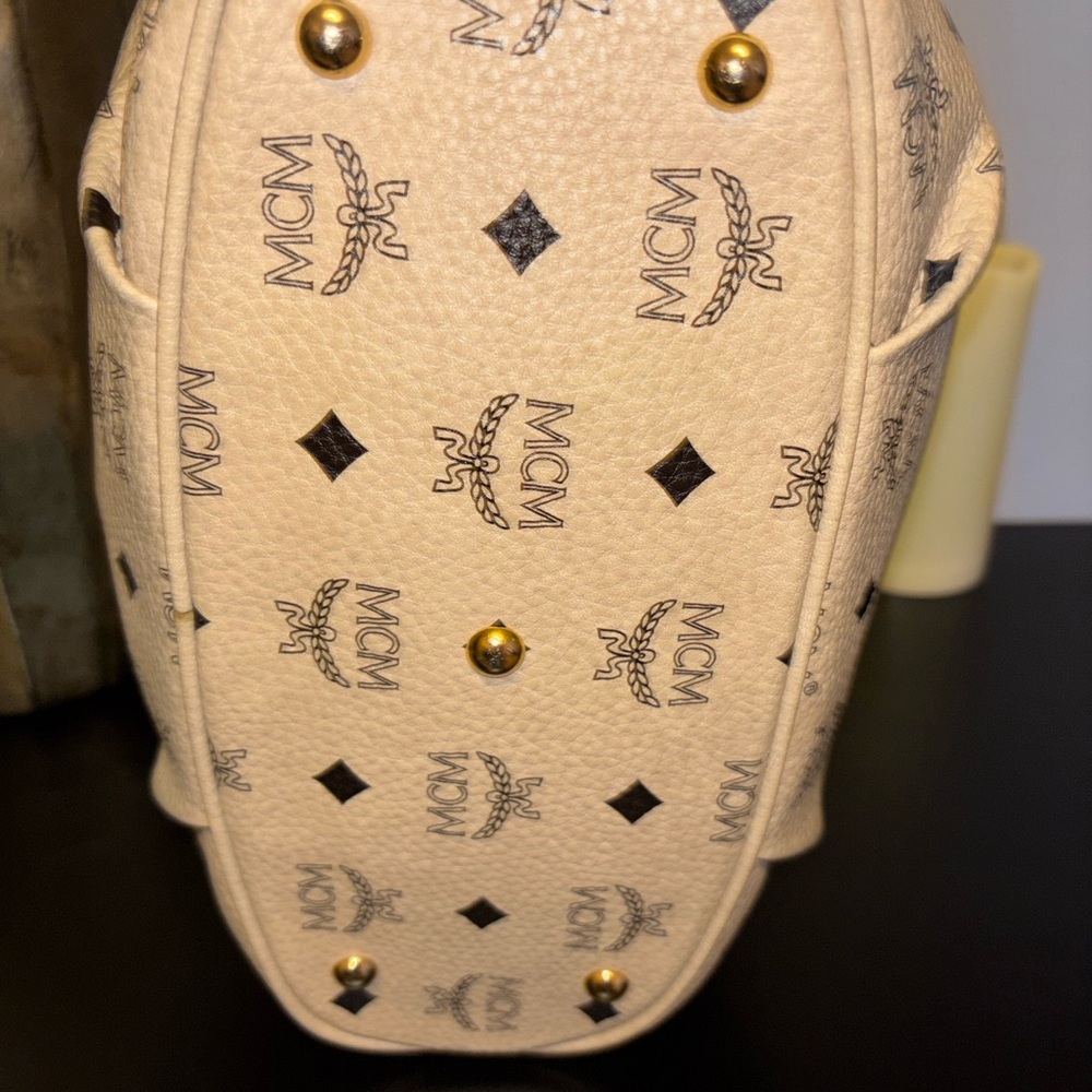 MCM Beige and black Logo Shoulder Bag - Picture 12 of 14